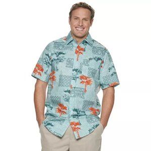 NWT Haggar Casual Tuckless Shirt Colorful Beach 100% Cotton